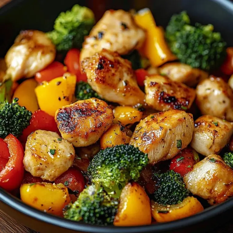 Air fryer chicken and veggies dish served in a bowl.