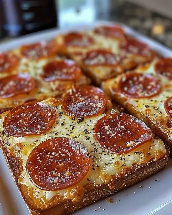 Air Fryer Texas Toast Pizza topped with cheese and pepperoni
