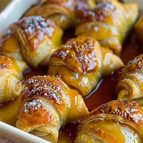 Apple dumplings baked in crescent roll dough with cinnamon and sugar.