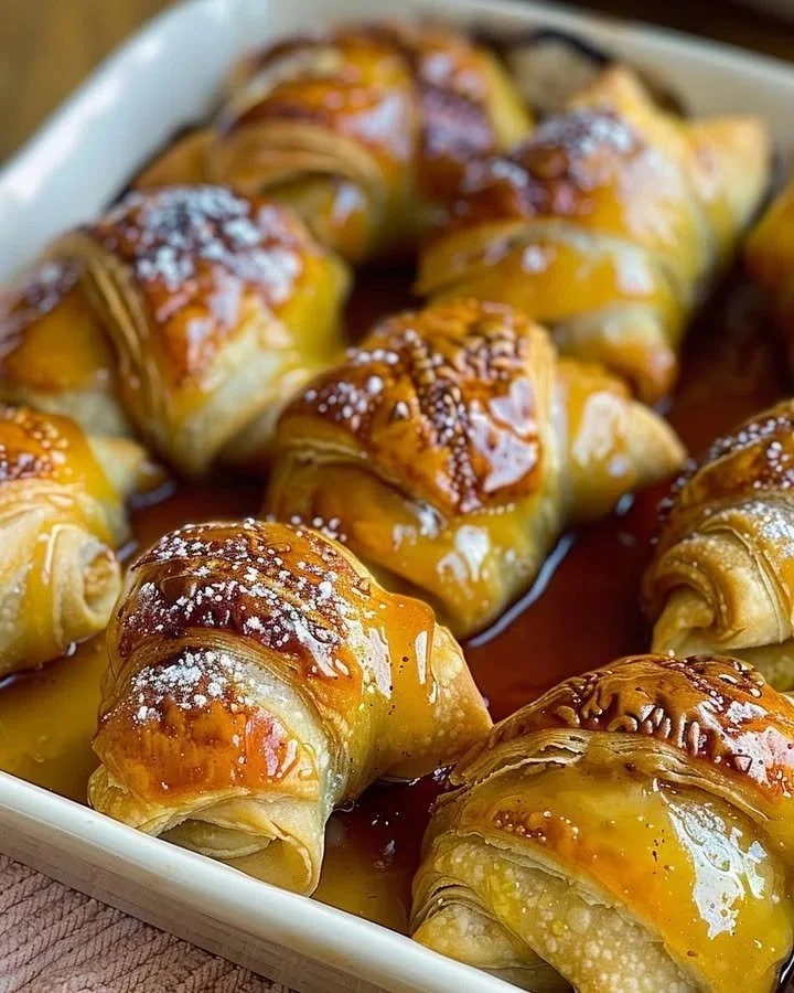 Apple dumplings baked in crescent roll dough with cinnamon and sugar.