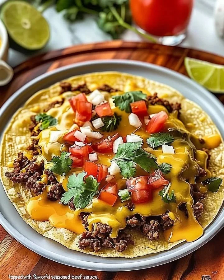 Delicious Beefy Cheesy Tostadas topped with cheese and beef