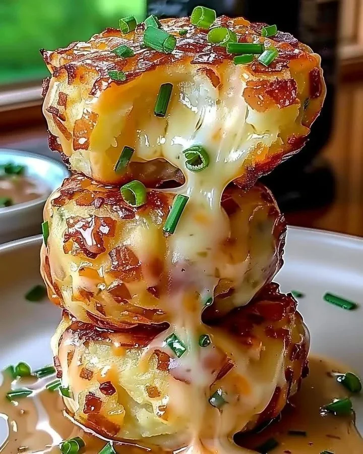 Cheesy mashed potato puff bites served on a platter