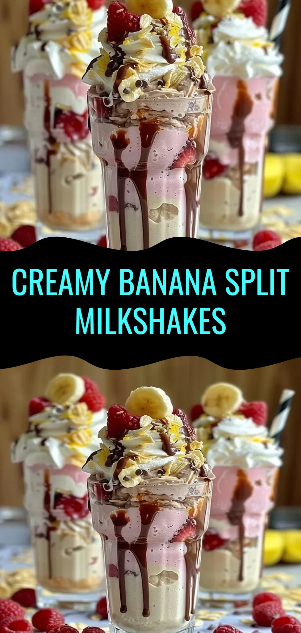 Creamy Banana Split Milkshakes