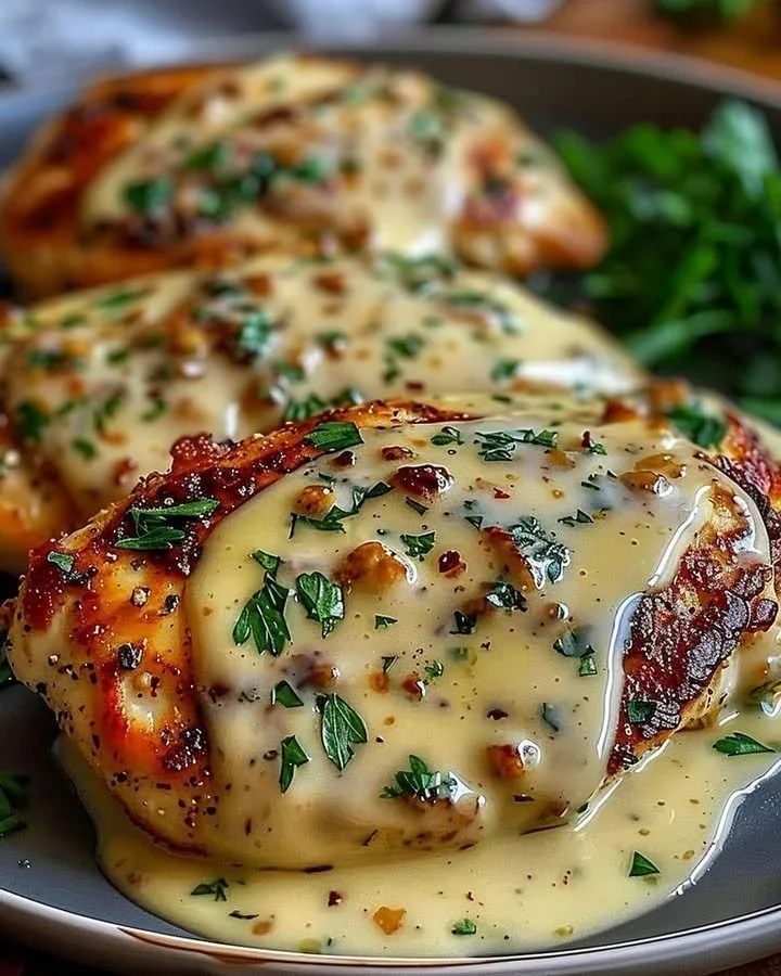 Creamy Garlic Chicken Parmesan dish served with rich sauce and cheese