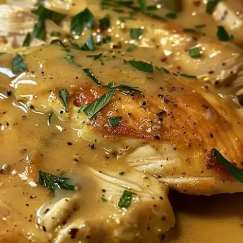 Delicious creamy Mississippi Crockpot Chicken ready to be served.