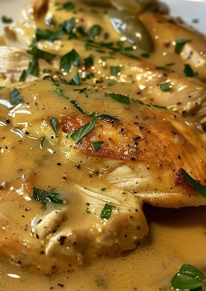 Delicious creamy Mississippi Crockpot Chicken ready to be served.