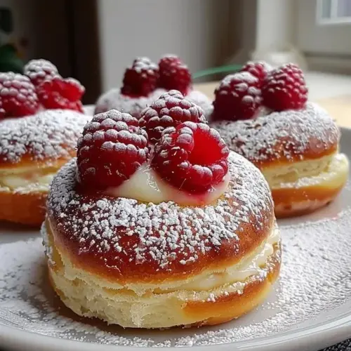 Delicious creamy raspberry custard buns served on a plate