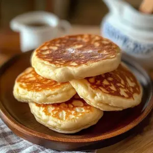 Fluffy homemade sourdough crumpets served on a plate