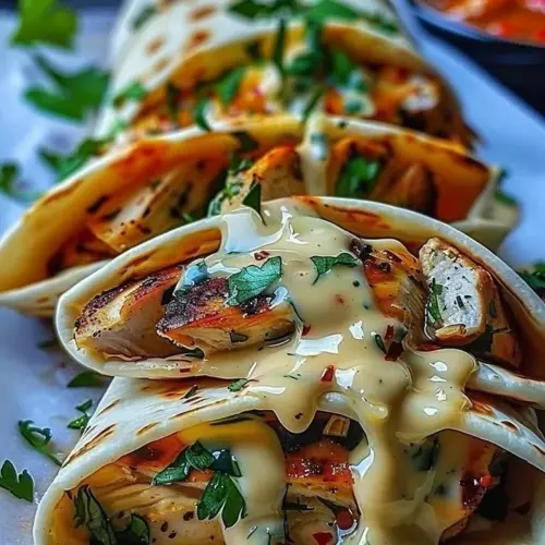 Garlic Chicken Cheese Wraps served with fresh vegetables
