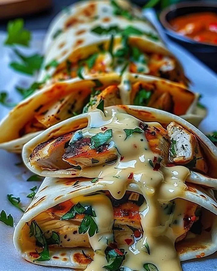 Garlic Chicken Cheese Wraps served with fresh vegetables