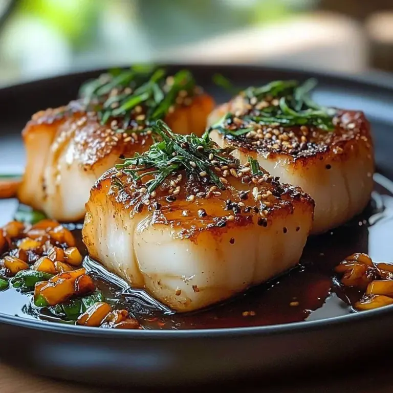 Plate of Ginger Soy Cod with a rich glaze and garnished with green onions