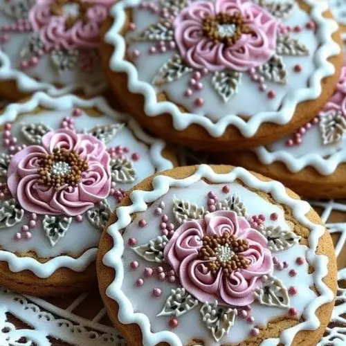 Delicious gingerbread cookies decorated with royal icing for the holidays