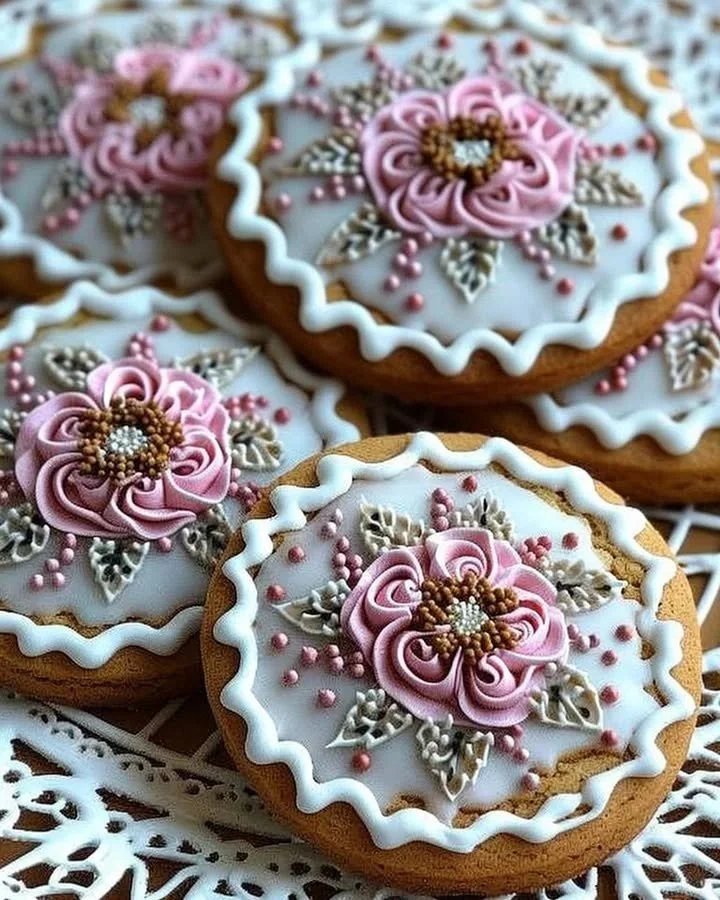 Delicious gingerbread cookies decorated with royal icing for the holidays