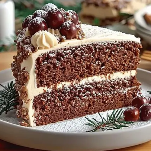 Delicious Gingerbread Holiday Cake decorated for the festive season