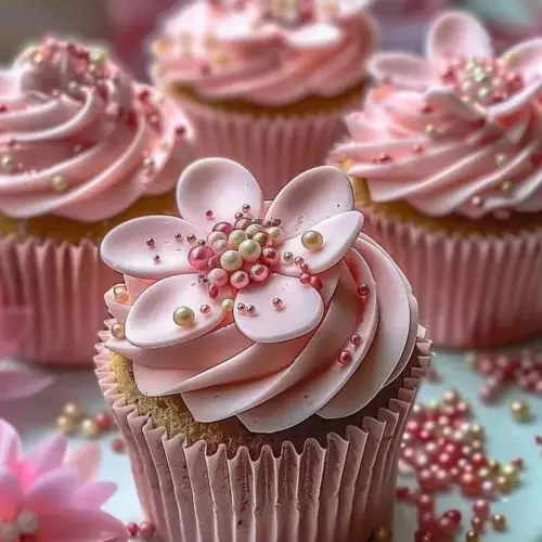 Graceful pink buttercream cupcakes decorated for a celebration