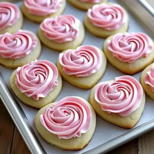 Heart-shaped cookies decorated with beautiful buttercream roses