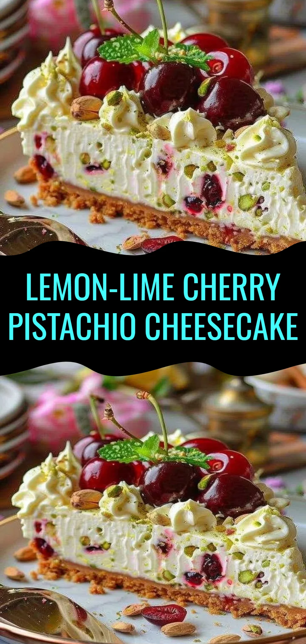 Lemon-Lime Cherry Pistachio Cheesecake