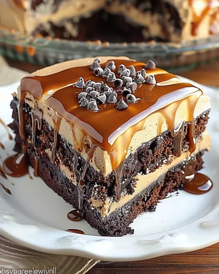 Luxurious caramel layer cake with rich frosting and decorative caramel topping