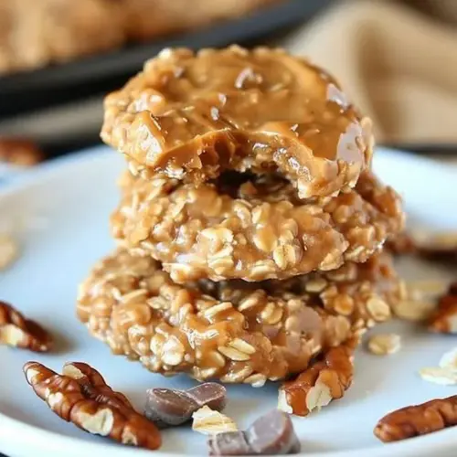 Delicious no bake peanut butter cookies on a plate