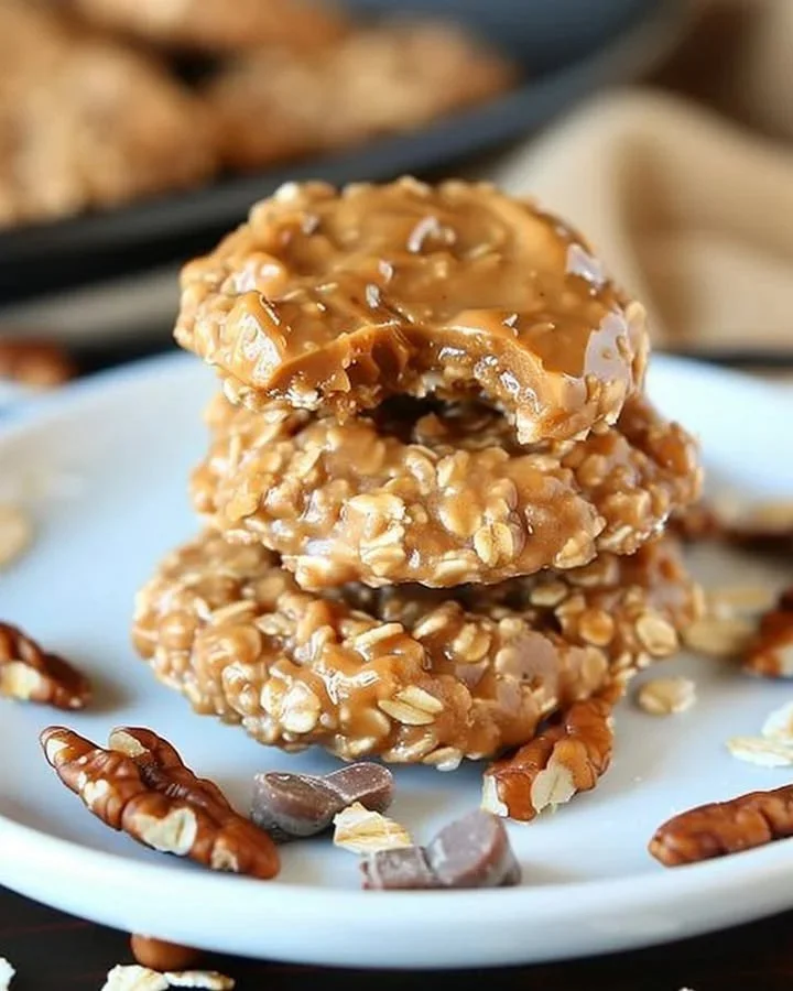 Delicious no bake peanut butter cookies on a plate