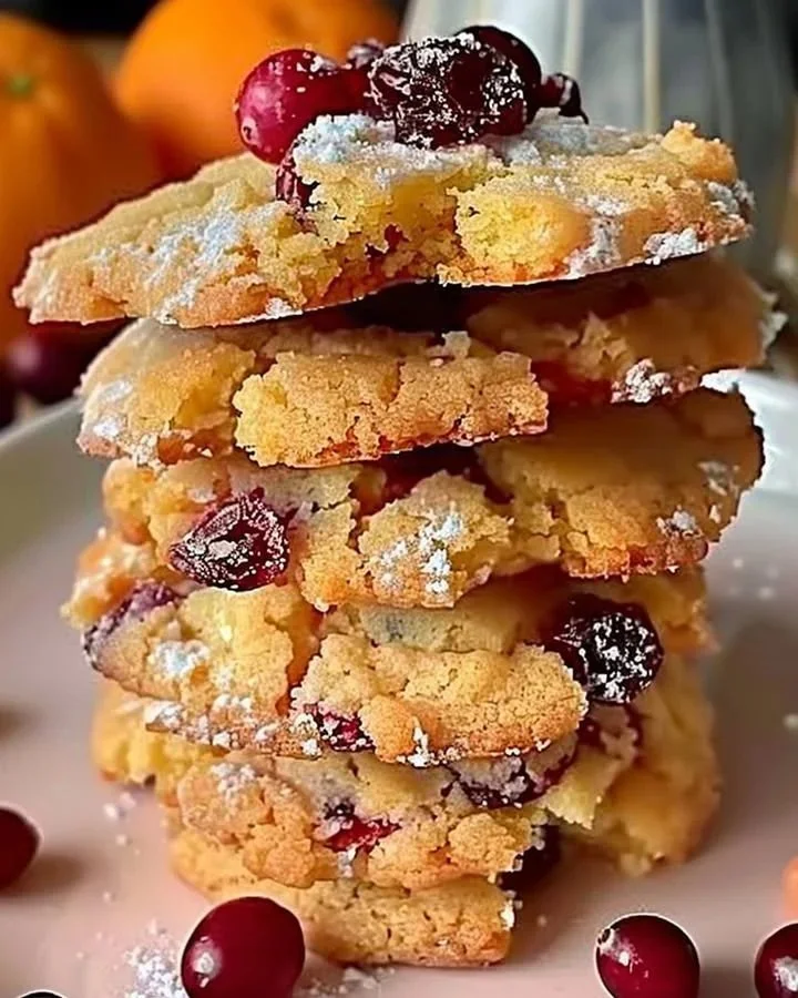 Baked orange cranberry shortbread cookies on a decorative plate