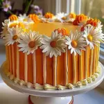 Delicious Orange Creamsicle Cake decorated with daisies