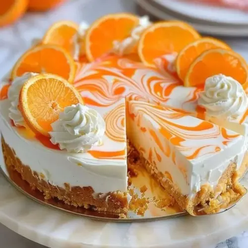 Orange Creamsicle No-Bake Cheesecake with a creamy texture and vibrant color