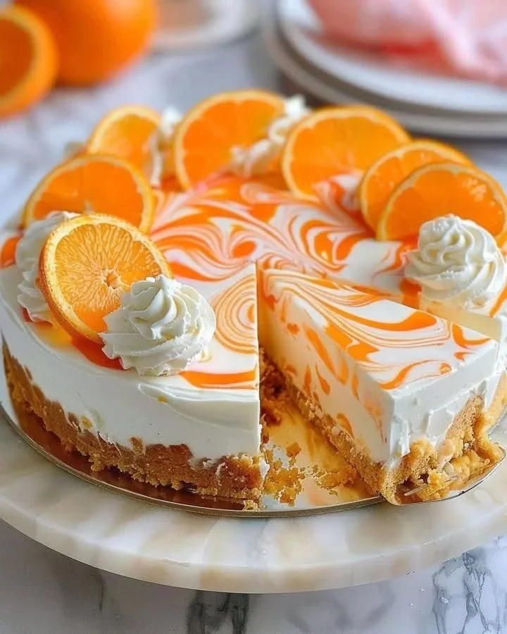 Orange Creamsicle No-Bake Cheesecake with a creamy texture and vibrant color