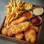 Crispy Cane's chicken with signature sauce and fresh sides