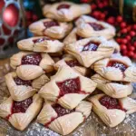 Delicious Raspberry Ribbon Bow Tie Cookies arranged on a plate, garnished with raspberries.