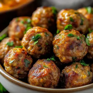 Keto air fryer meatballs served on a plate with fresh herbs