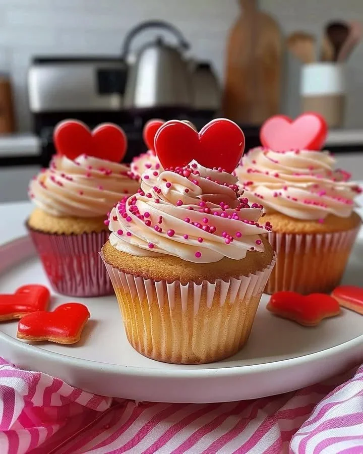 Valentine's Day cupcake delights with heart decorations and colorful frosting