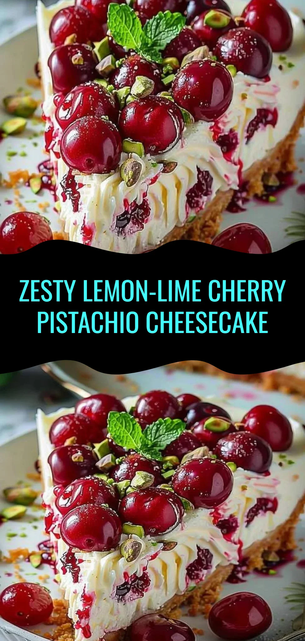 Zesty Lemon-Lime Cherry Pistachio Cheesecake